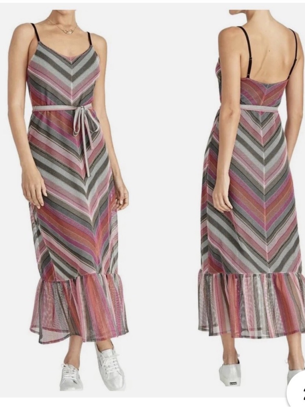 NWOT- RACHEL Rachel Roy Striped Chevron Maxi Dress in Pink, Gray & Black